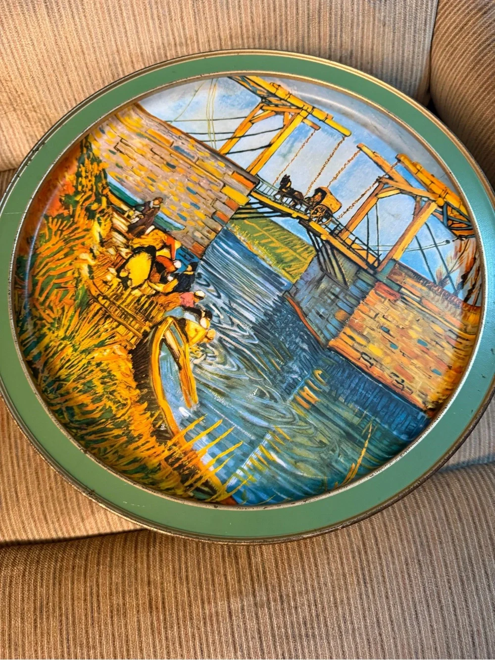 VTG Van Gogh Round Tin Tray with a different scene on each side. RARE